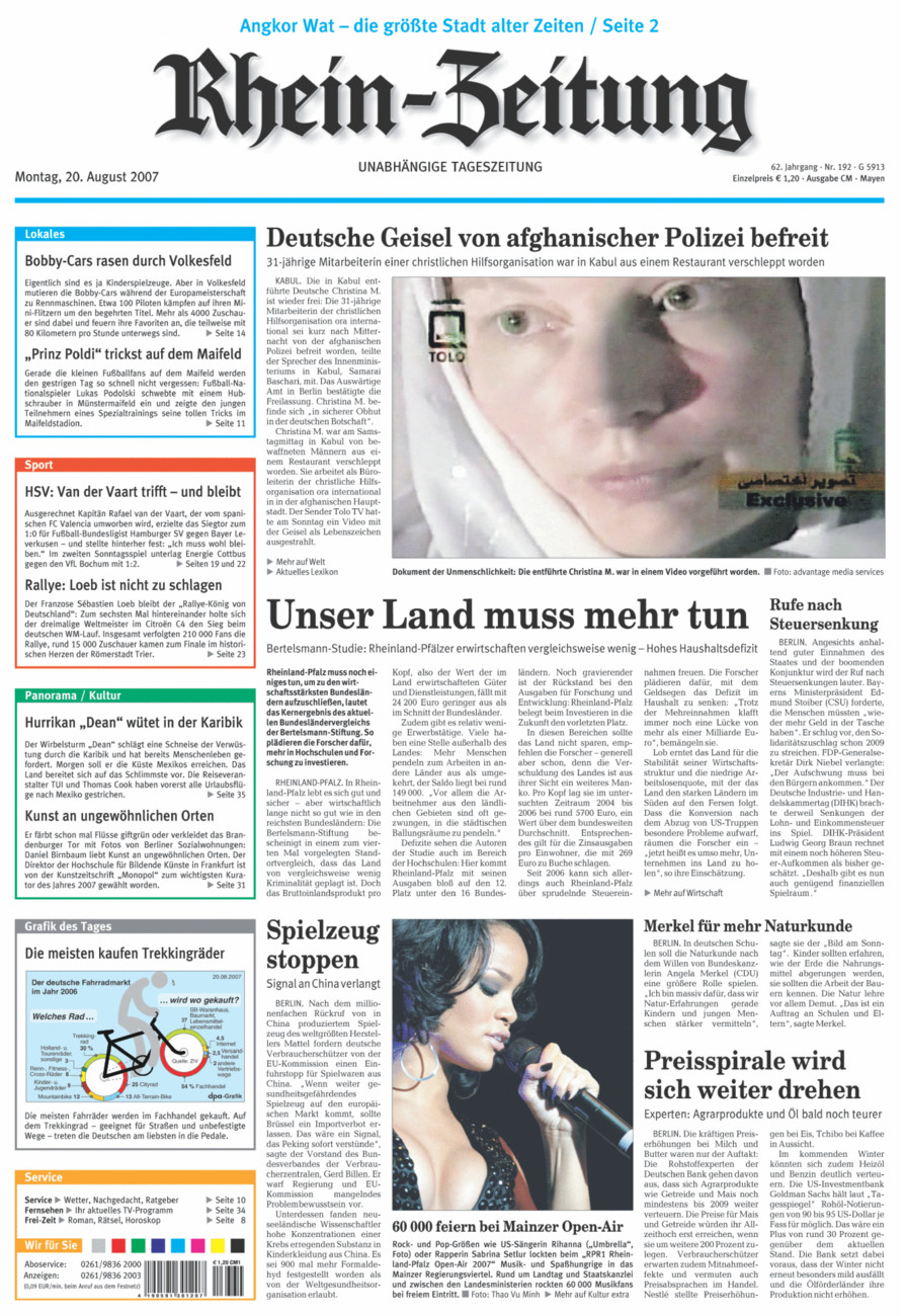 Rhein-Zeitung Andernach & Mayen vom Montag, 20.08.2007