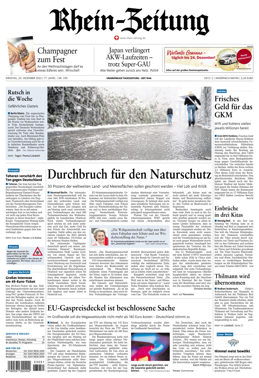 Rhein-Zeitung Andernach & Mayen vom Dienstag, 20.12.2022
