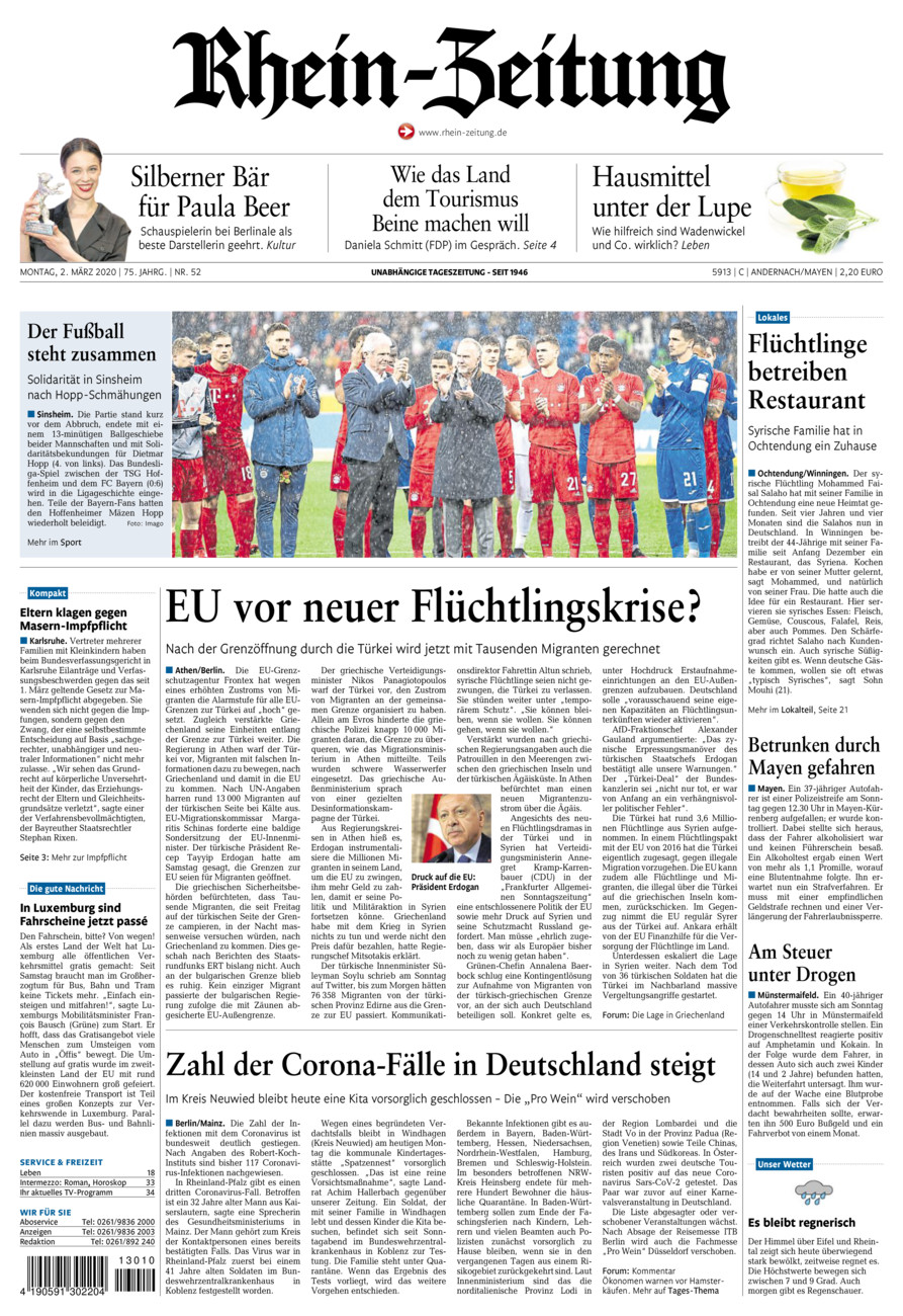 Rhein-Zeitung Andernach & Mayen vom Montag, 02.03.2020