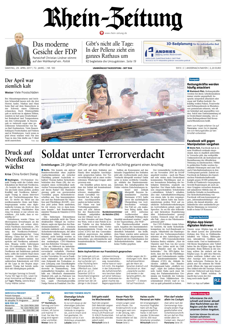 Rhein-Zeitung Andernach & Mayen vom Samstag, 29.04.2017