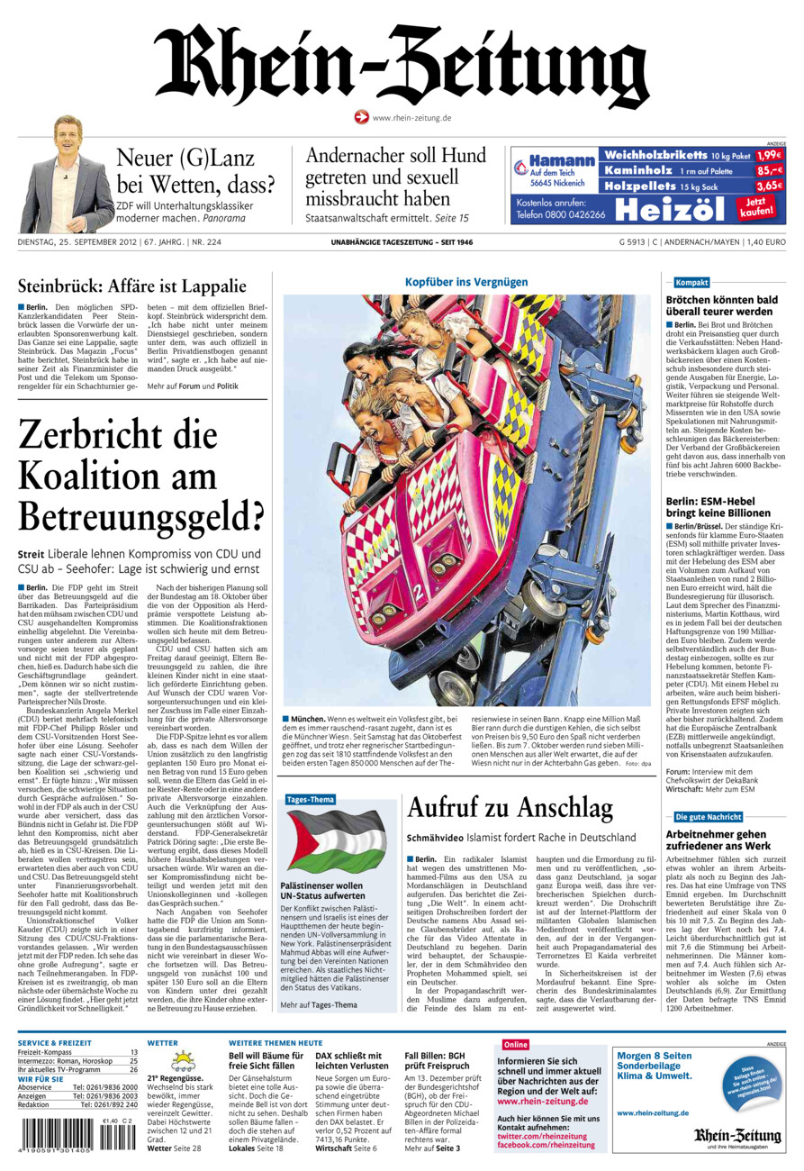 Rhein-Zeitung Andernach & Mayen vom Dienstag, 25.09.2012