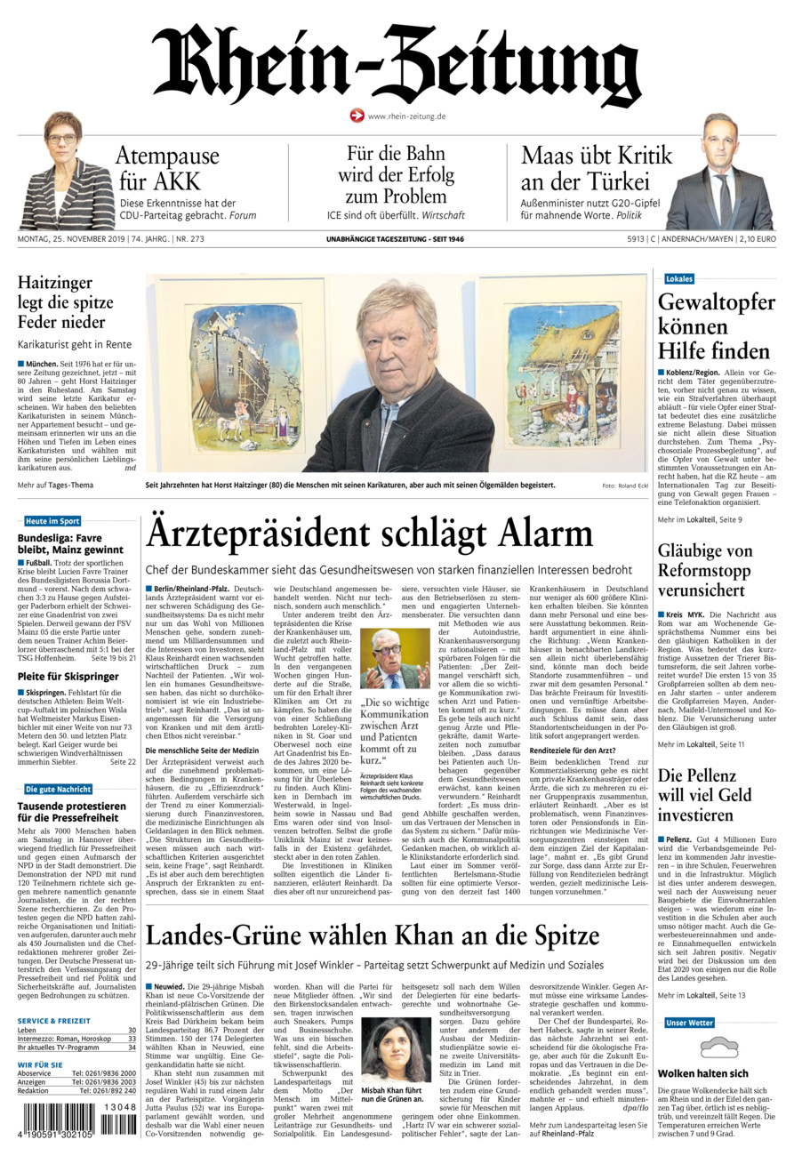 Rhein-Zeitung Andernach & Mayen vom Montag, 25.11.2019