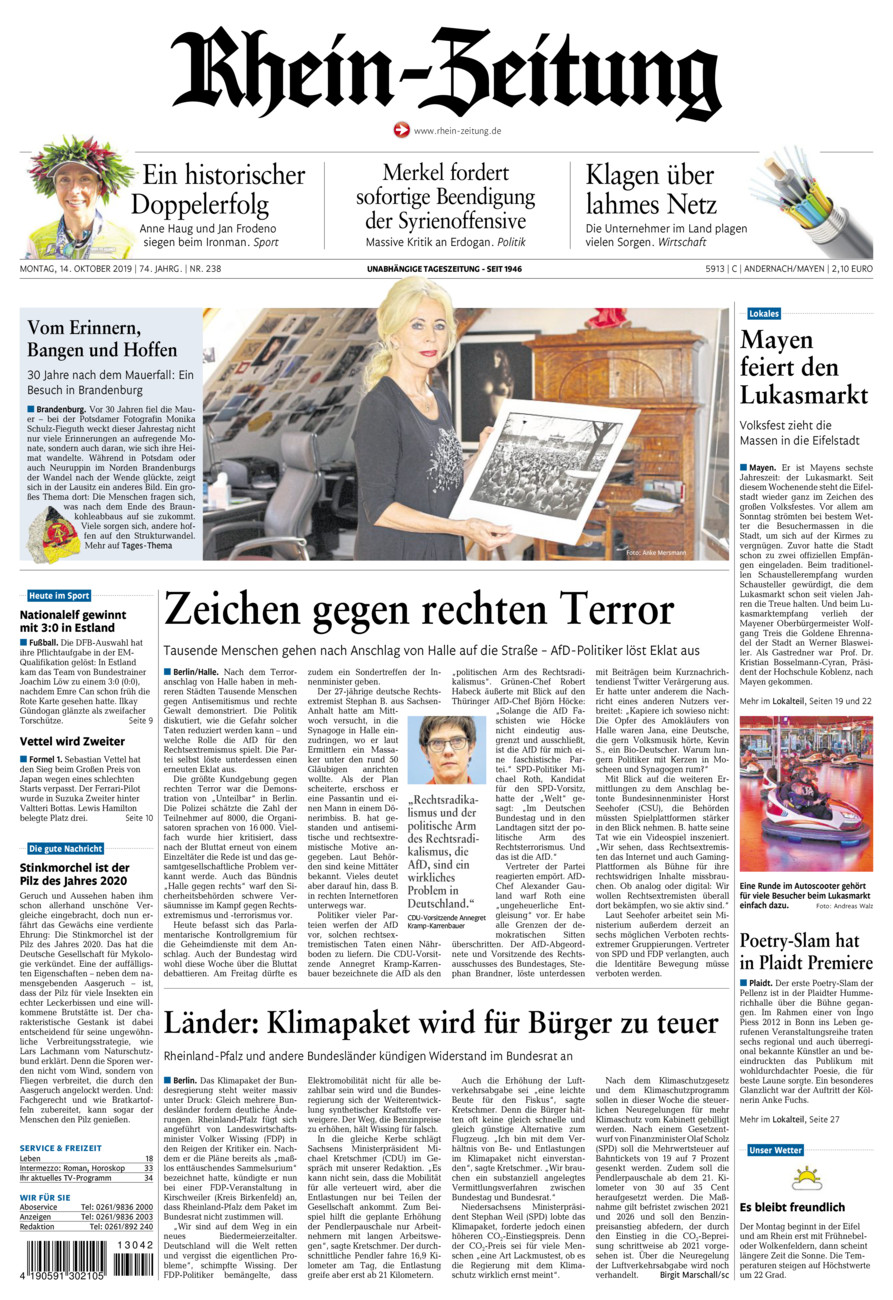 Rhein-Zeitung Andernach & Mayen vom Montag, 14.10.2019