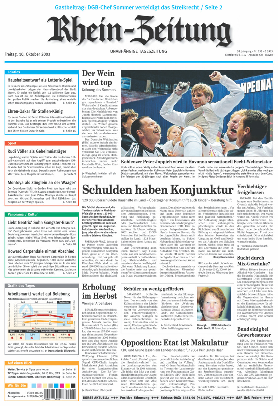 Rhein-Zeitung Andernach & Mayen vom Freitag, 10.10.2003