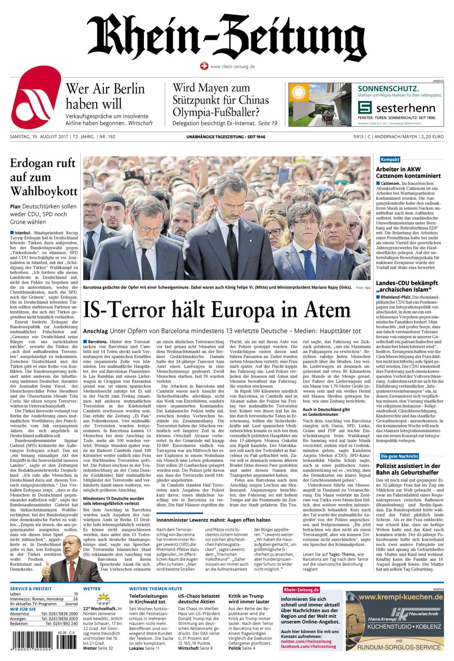 Rhein-Zeitung Andernach & Mayen vom Samstag, 19.08.2017