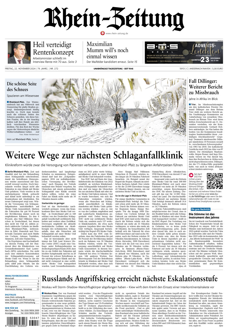 Rhein-Zeitung Andernach & Mayen vom Freitag, 22.11.2024