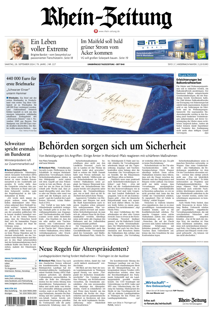 Rhein-Zeitung Andernach & Mayen vom Samstag, 28.09.2024