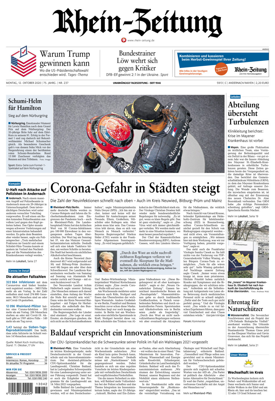 Rhein-Zeitung Andernach & Mayen vom Montag, 12.10.2020