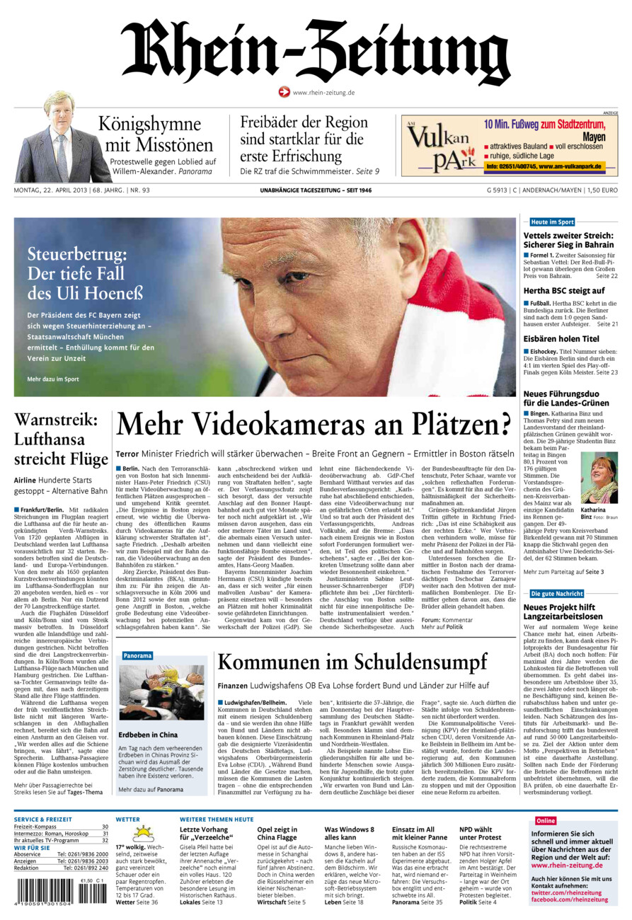 Rhein-Zeitung Andernach & Mayen vom Montag, 22.04.2013