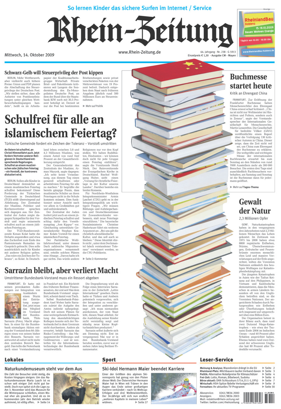 Rhein-Zeitung Andernach & Mayen vom Mittwoch, 14.10.2009