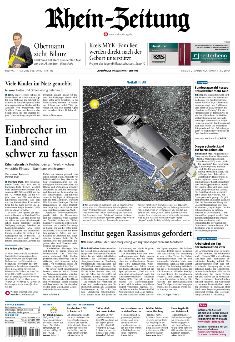 Rhein-Zeitung Andernach & Mayen vom Freitag, 17.05.2013