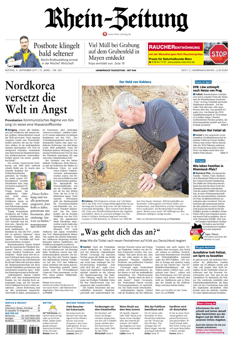 Rhein-Zeitung Andernach & Mayen vom Montag, 04.09.2017