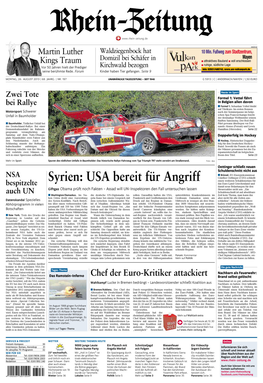 Rhein-Zeitung Andernach & Mayen vom Montag, 26.08.2013