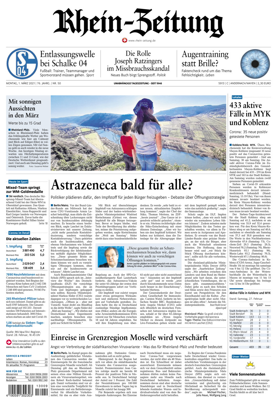 Rhein-Zeitung Andernach & Mayen vom Montag, 01.03.2021