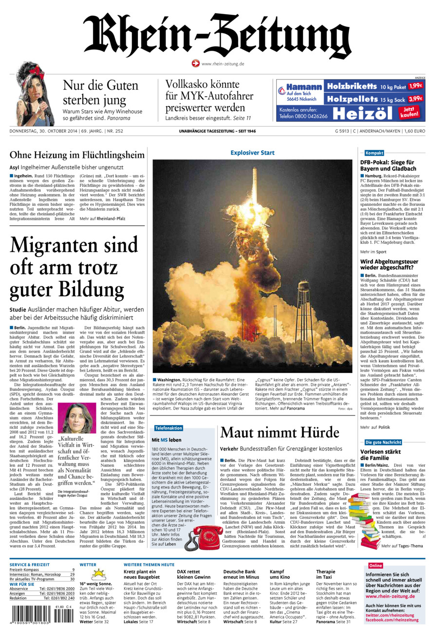 Rhein-Zeitung Andernach & Mayen vom Donnerstag, 30.10.2014