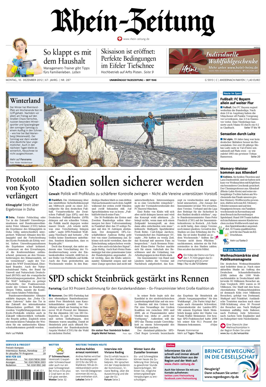 Rhein-Zeitung Andernach & Mayen vom Montag, 10.12.2012