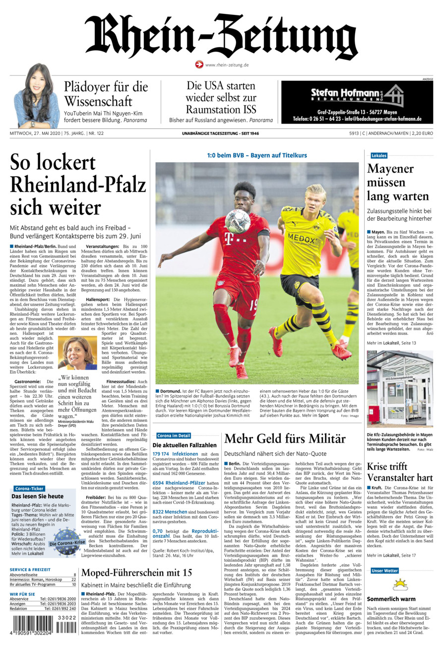 Rhein-Zeitung Andernach & Mayen vom Mittwoch, 27.05.2020