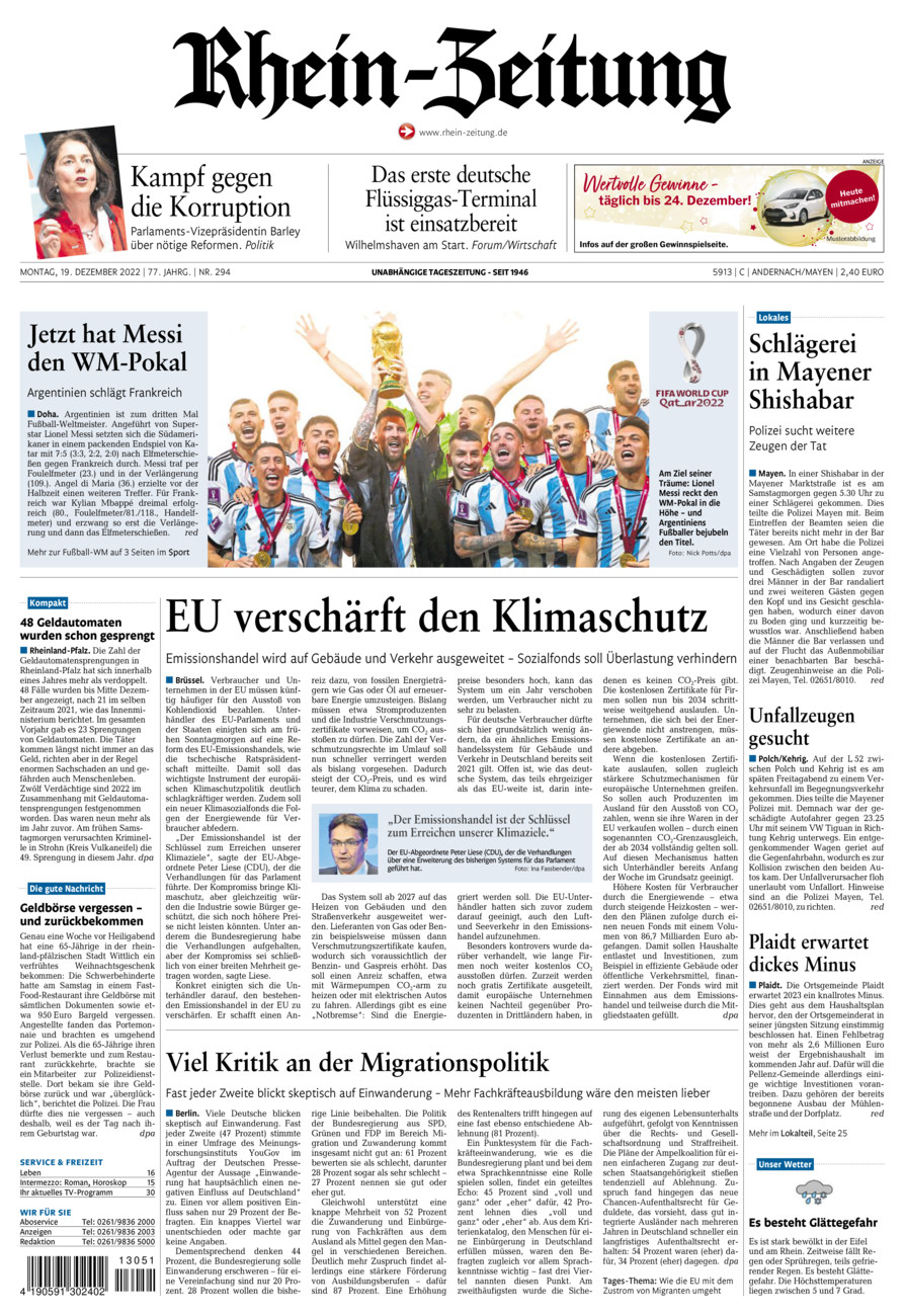 Rhein-Zeitung Andernach & Mayen vom Montag, 19.12.2022