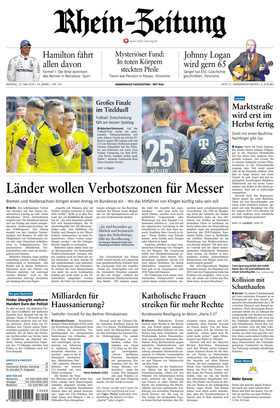 Rhein-Zeitung Andernach & Mayen vom Montag, 13.05.2019