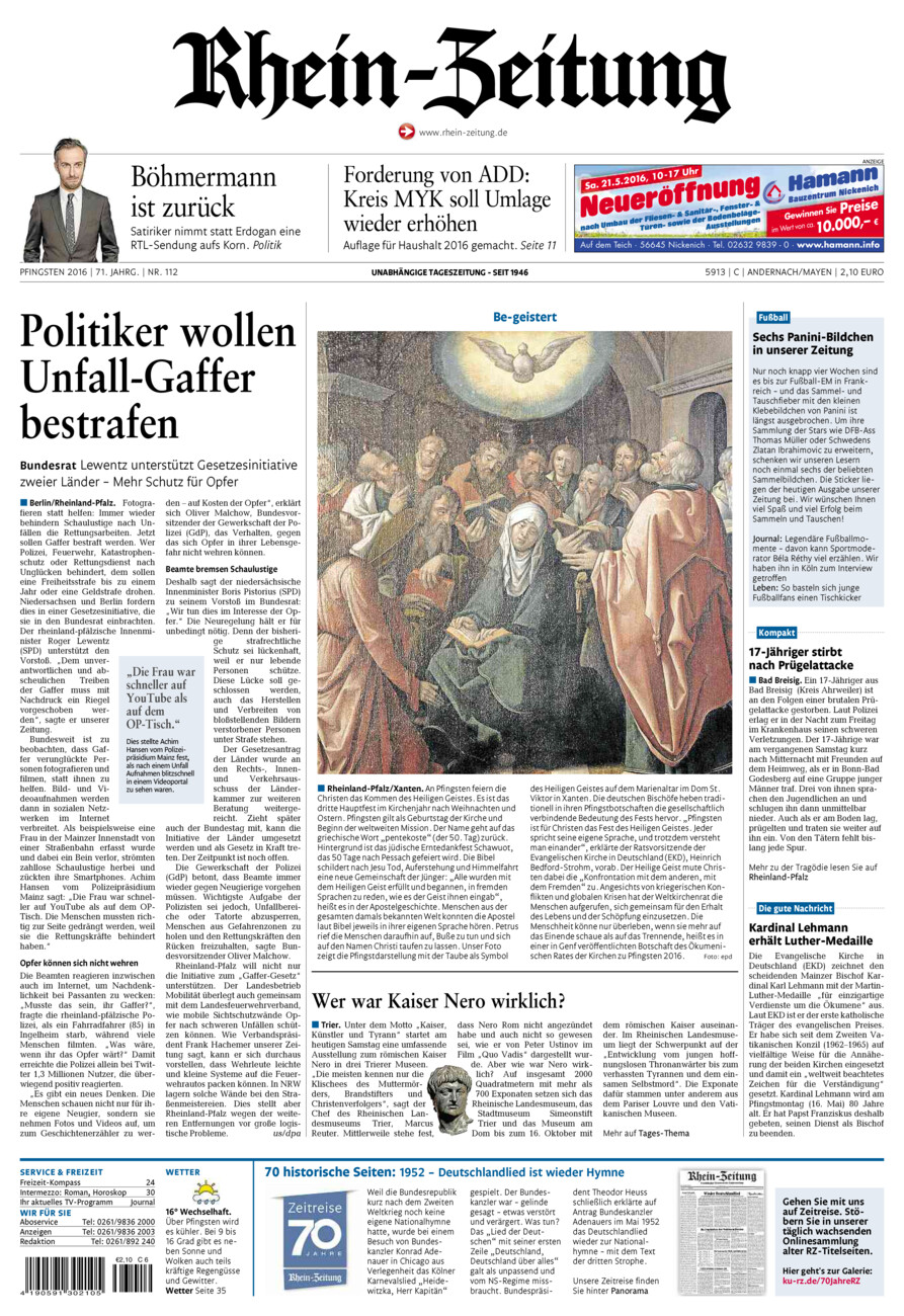 Rhein-Zeitung Andernach & Mayen vom Samstag, 14.05.2016