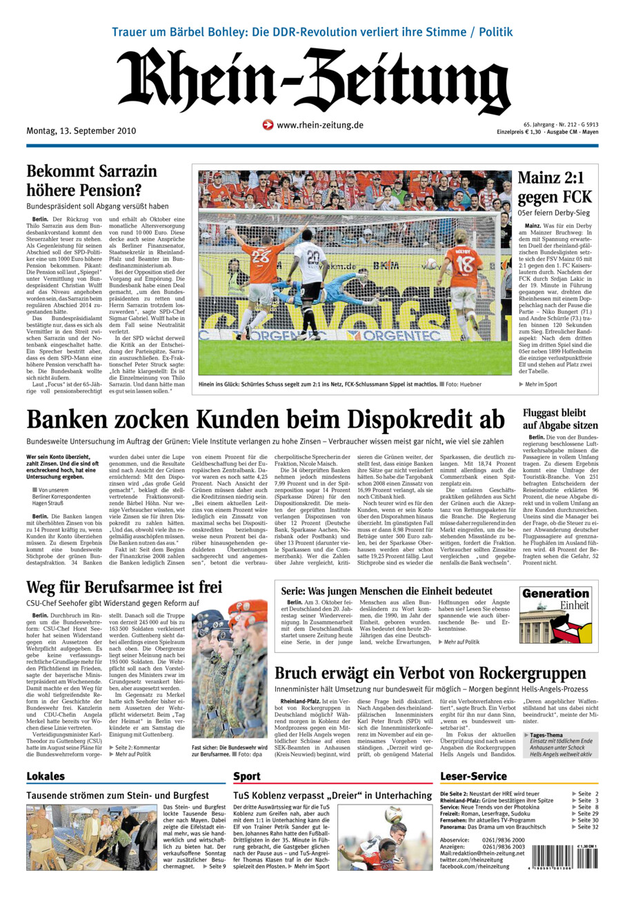 Rhein-Zeitung Andernach & Mayen vom Montag, 13.09.2010
