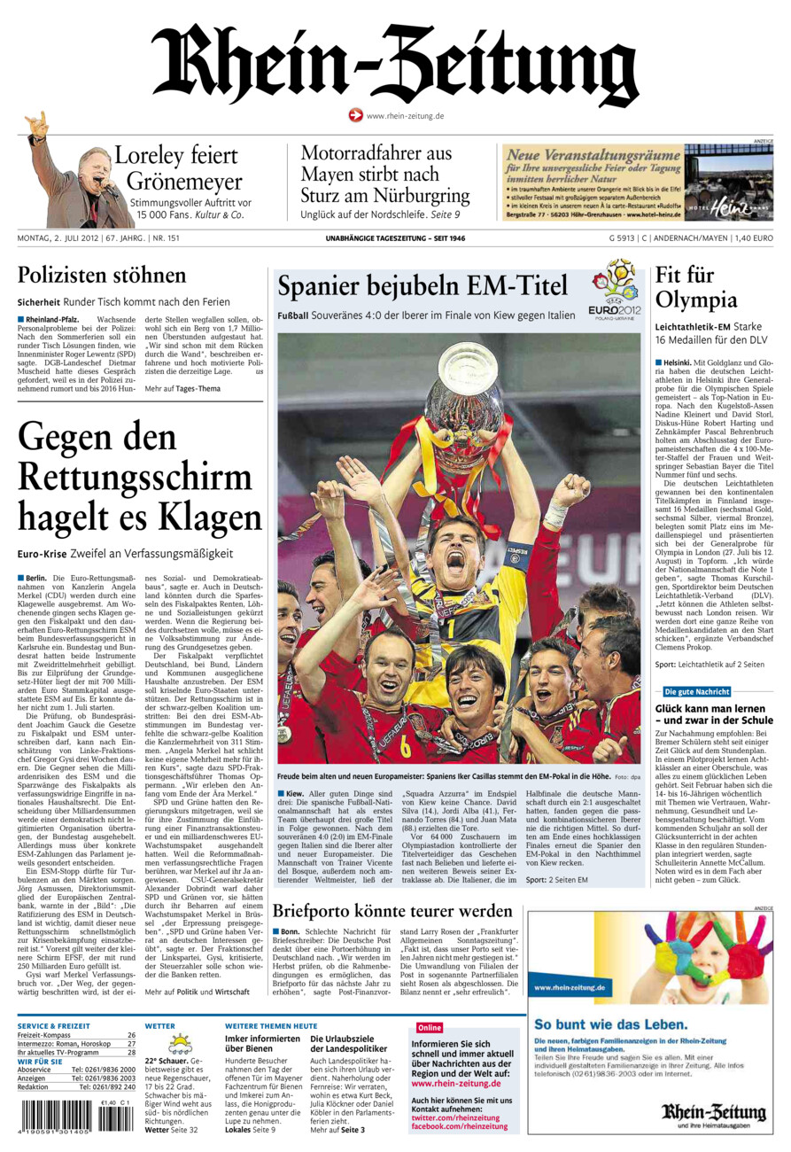 Rhein-Zeitung Andernach & Mayen vom Montag, 02.07.2012