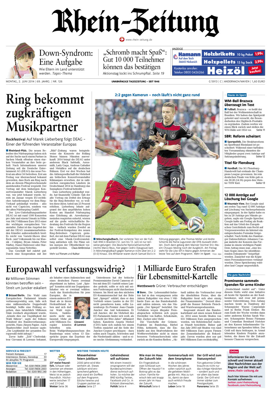 Rhein-Zeitung Andernach & Mayen vom Montag, 02.06.2014
