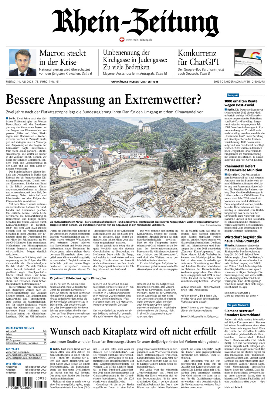 Rhein-Zeitung Andernach & Mayen vom Freitag, 14.07.2023