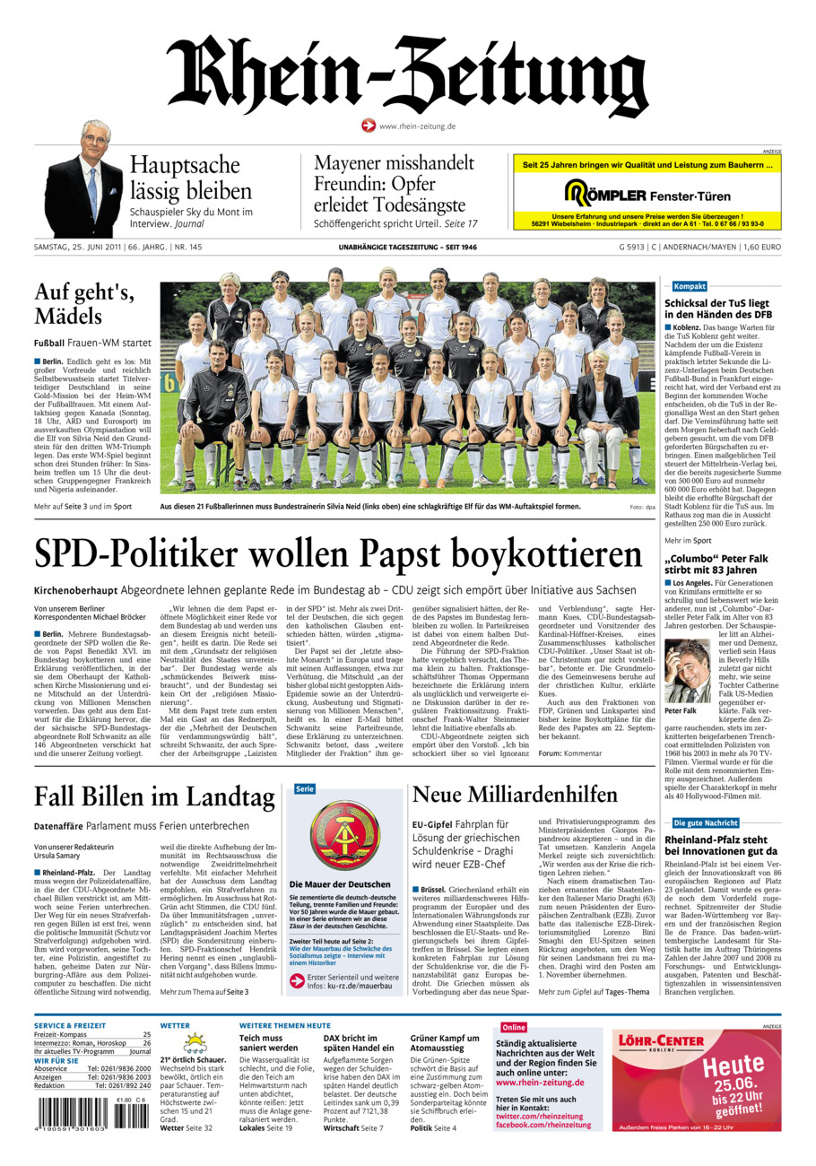 Rhein-Zeitung Andernach & Mayen vom Samstag, 25.06.2011