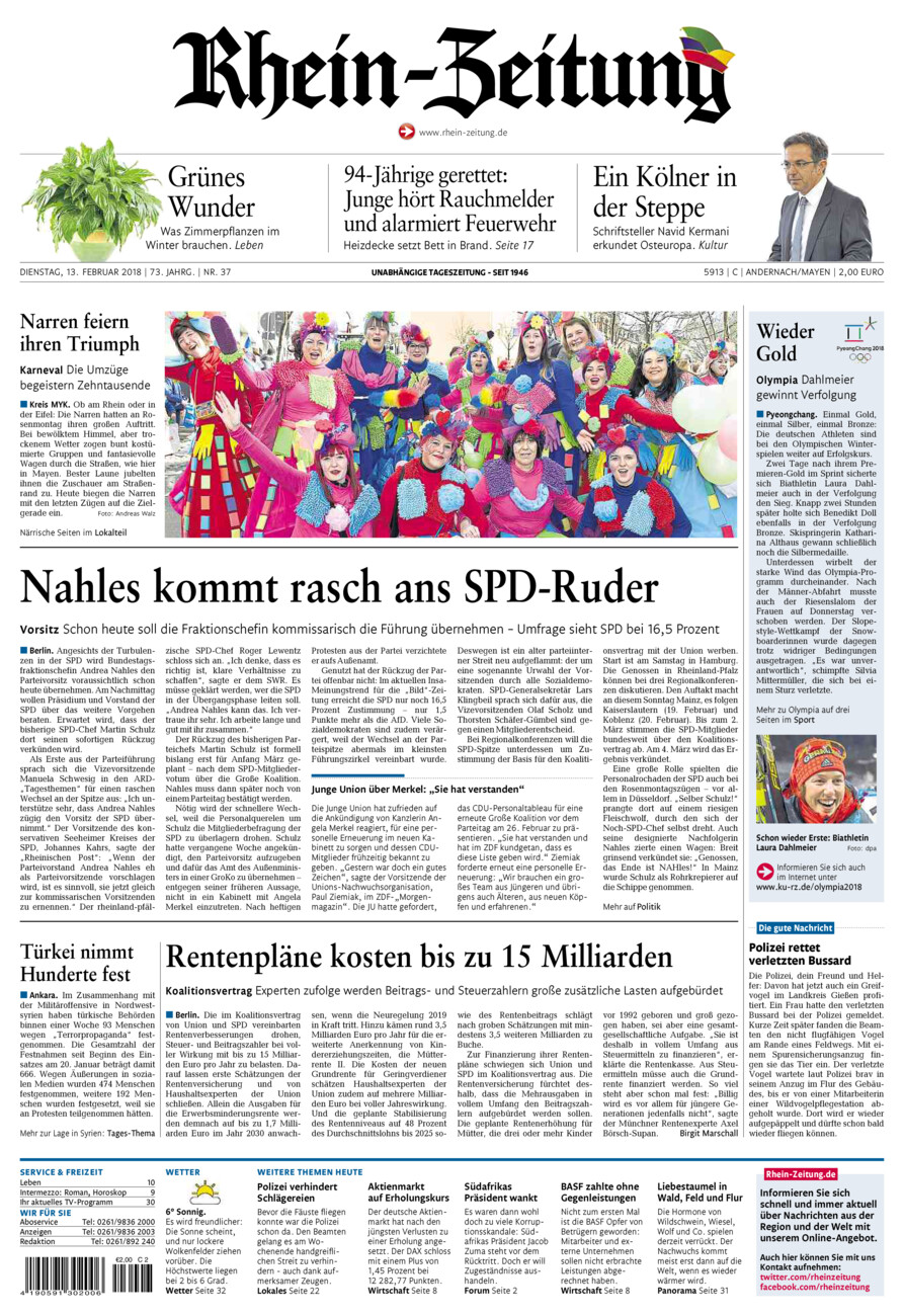 Rhein-Zeitung Andernach & Mayen vom Dienstag, 13.02.2018