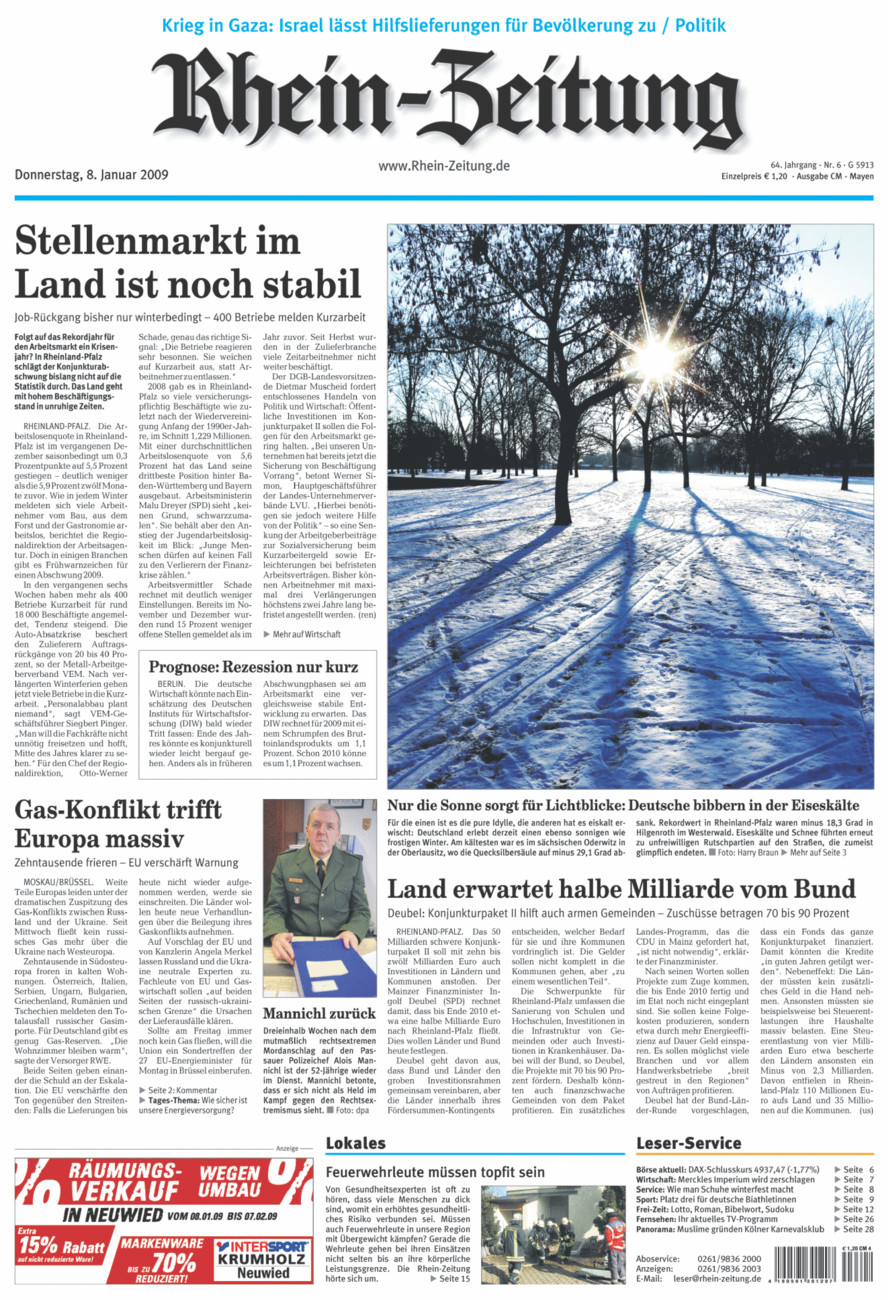 Rhein-Zeitung Andernach & Mayen vom Donnerstag, 08.01.2009