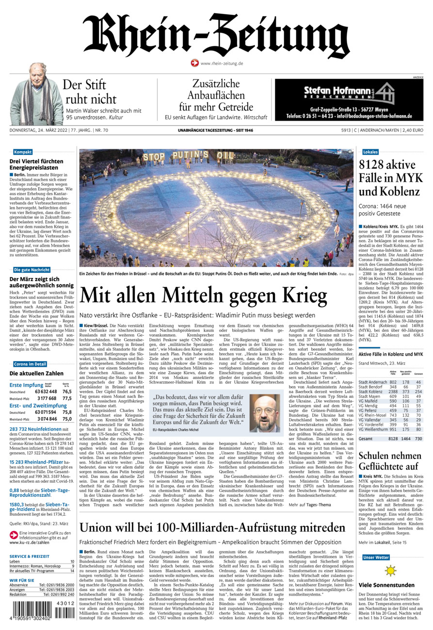 Rhein-Zeitung Andernach & Mayen vom Donnerstag, 24.03.2022