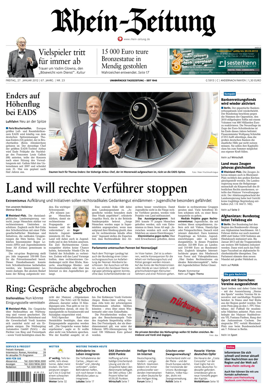 Rhein-Zeitung Andernach & Mayen vom Freitag, 27.01.2012