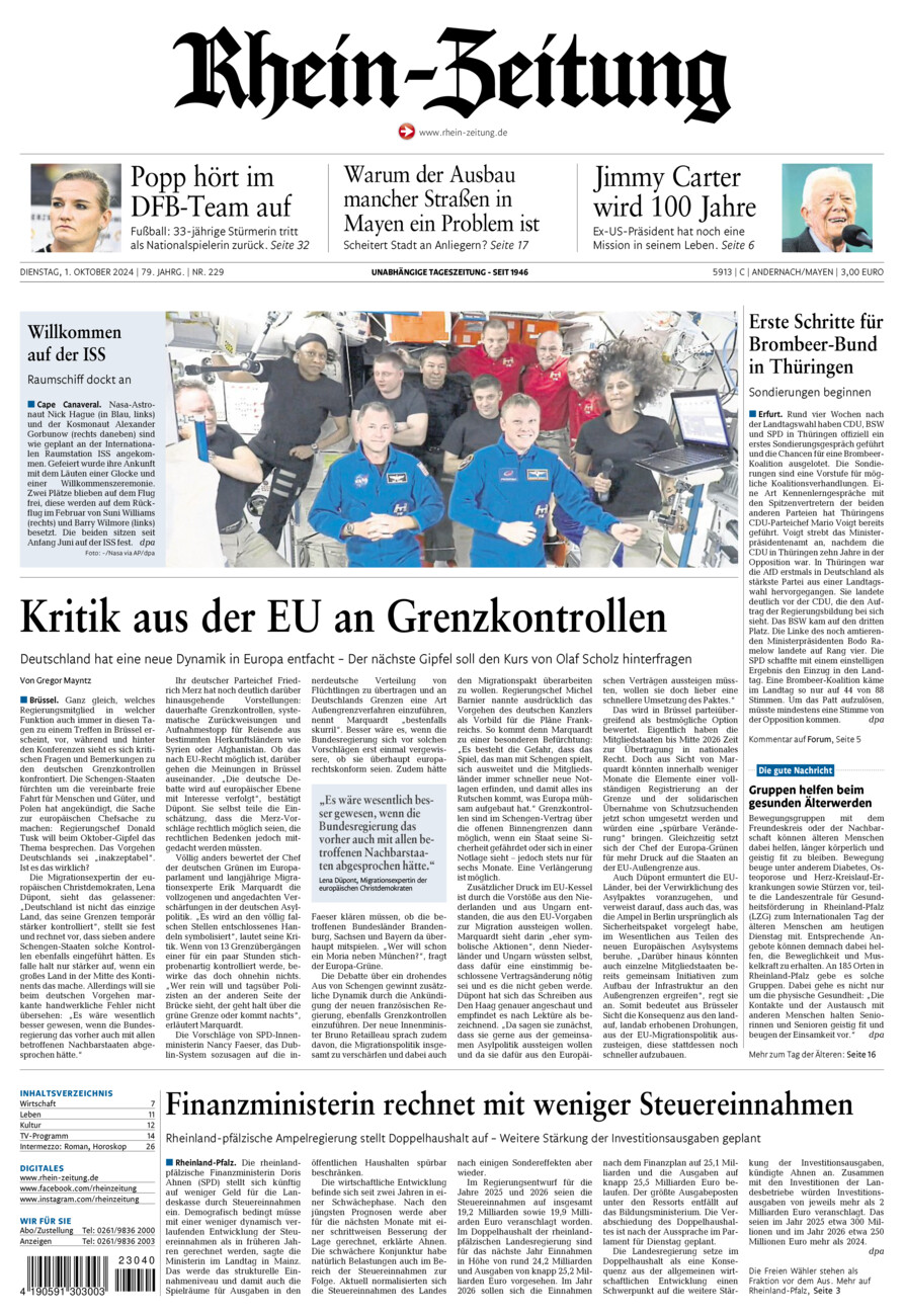 Rhein-Zeitung Andernach & Mayen vom Dienstag, 01.10.2024