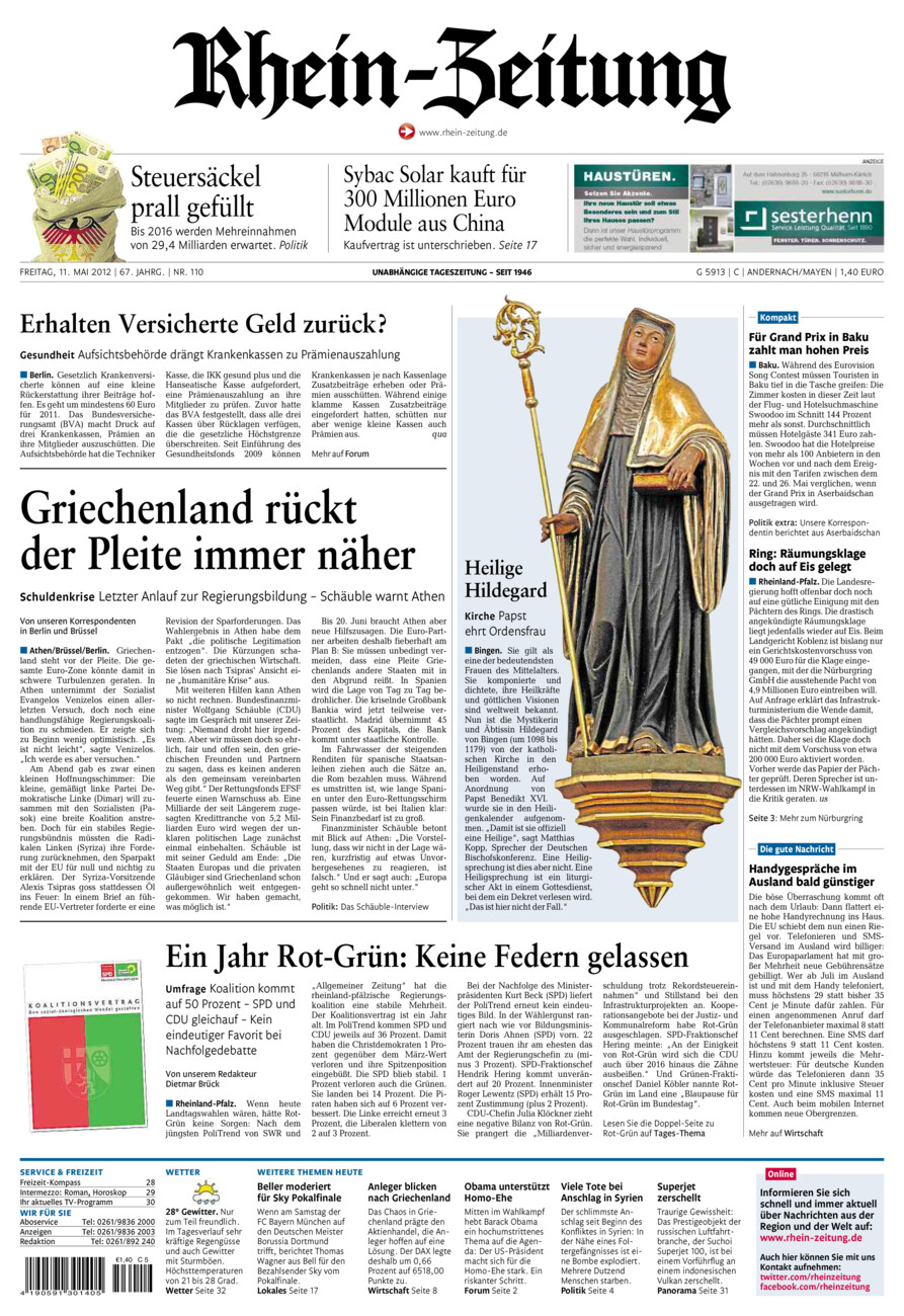 Rhein-Zeitung Andernach & Mayen vom Freitag, 11.05.2012
