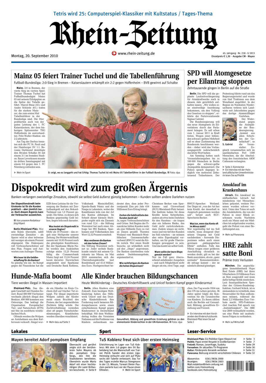 Rhein-Zeitung Andernach & Mayen vom Montag, 20.09.2010