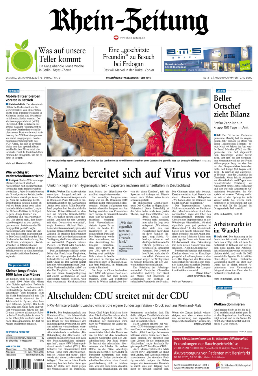 Rhein-Zeitung Andernach & Mayen vom Samstag, 25.01.2020