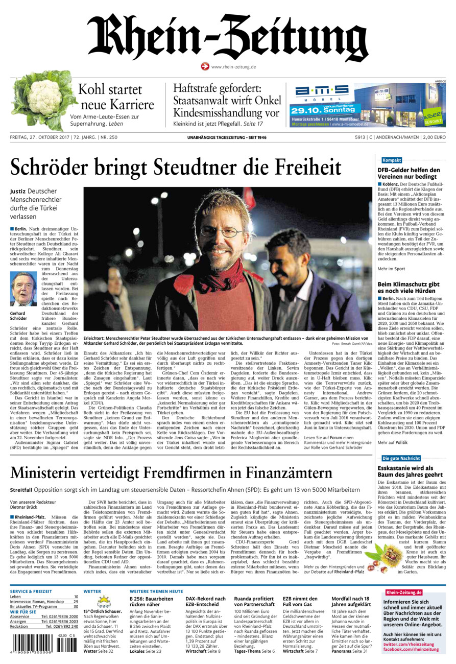 Rhein-Zeitung Andernach & Mayen vom Freitag, 27.10.2017