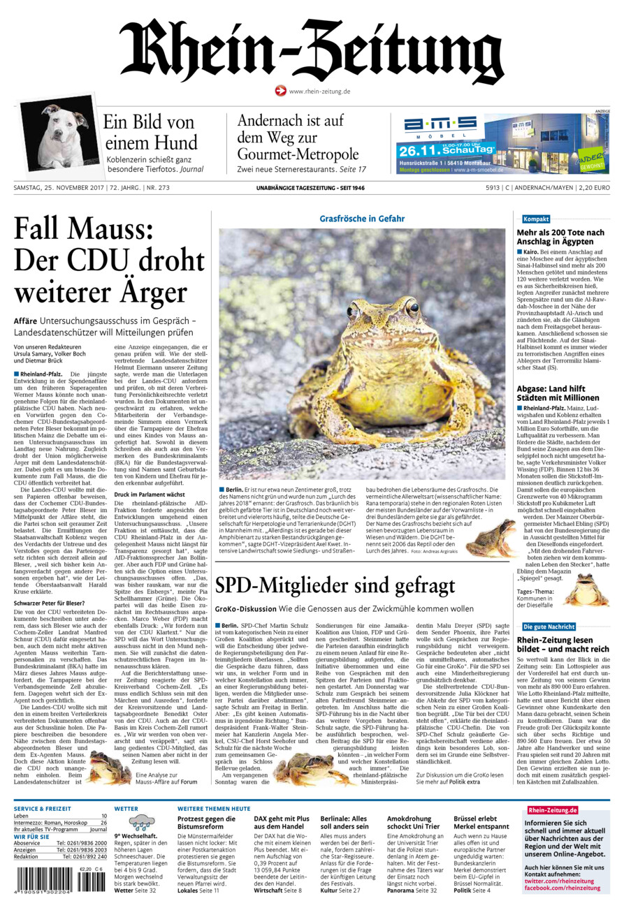 Rhein-Zeitung Andernach & Mayen vom Samstag, 25.11.2017