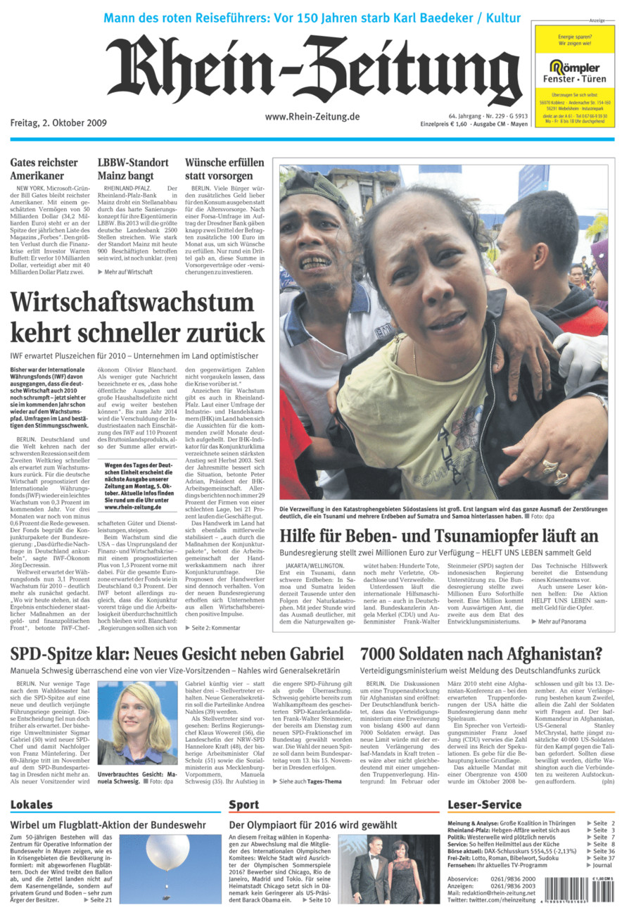 Rhein-Zeitung Andernach & Mayen vom Freitag, 02.10.2009