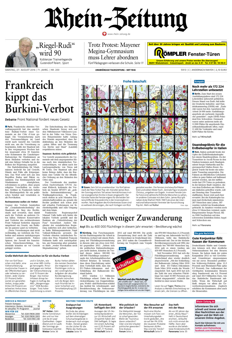Rhein-Zeitung Andernach & Mayen vom Samstag, 27.08.2016