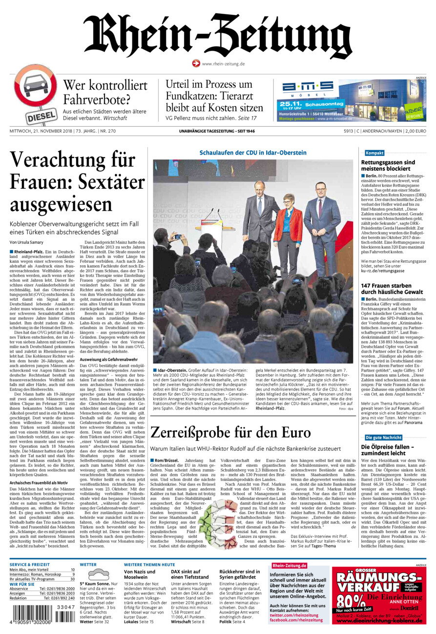 Rhein-Zeitung Andernach & Mayen vom Mittwoch, 21.11.2018