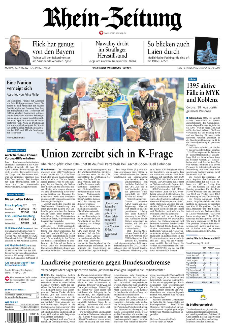 Rhein-Zeitung Andernach & Mayen vom Montag, 19.04.2021