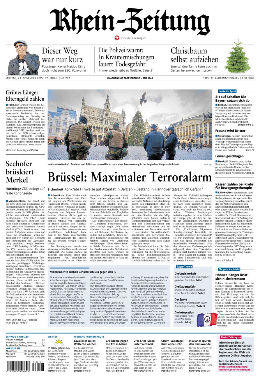 Rhein-Zeitung Andernach & Mayen vom Montag, 23.11.2015