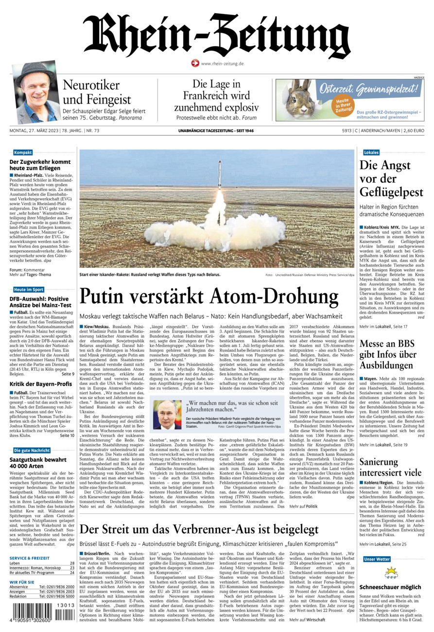 Rhein-Zeitung Andernach & Mayen vom Montag, 27.03.2023