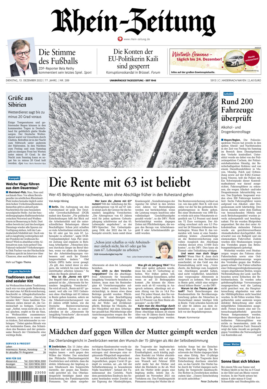 Rhein-Zeitung Andernach & Mayen vom Dienstag, 13.12.2022