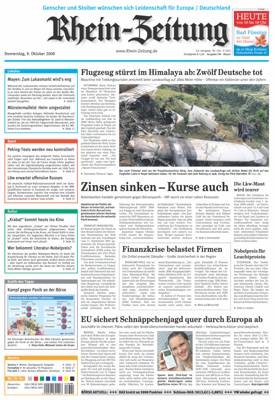 Rhein-Zeitung Andernach & Mayen vom Donnerstag, 09.10.2008