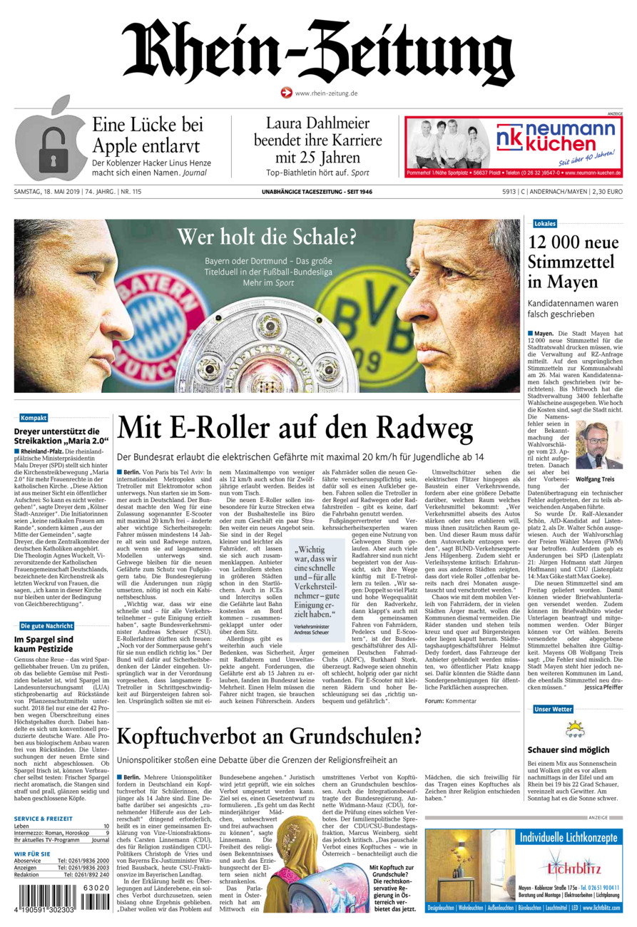 Rhein-Zeitung Andernach & Mayen vom Samstag, 18.05.2019