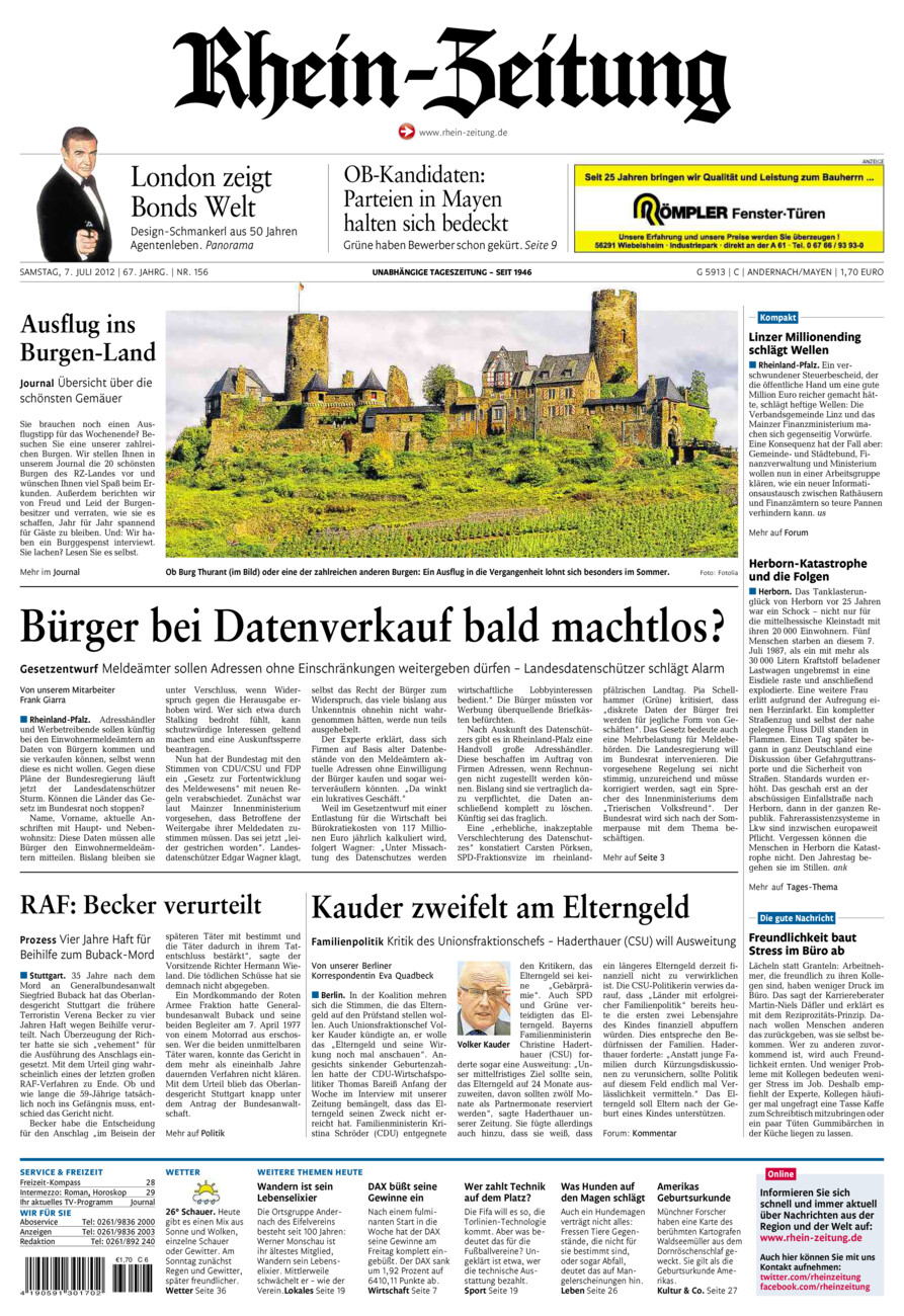 Rhein-Zeitung Andernach & Mayen vom Samstag, 07.07.2012