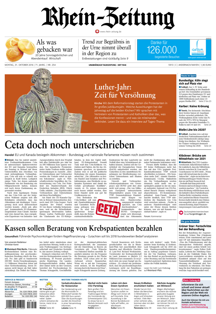 Rhein-Zeitung Andernach & Mayen vom Montag, 31.10.2016